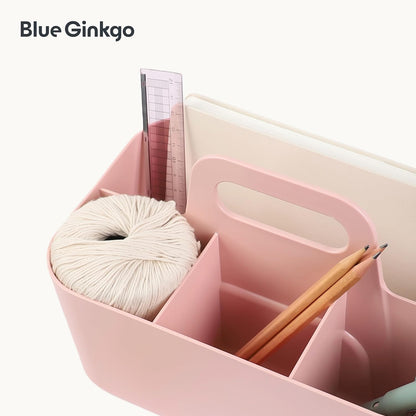 BLUE GINKGO Stackable Organizer Caddy, Rectangle, White, Made in Korea | Portable. Adjustable. Home, Office & School Storage.