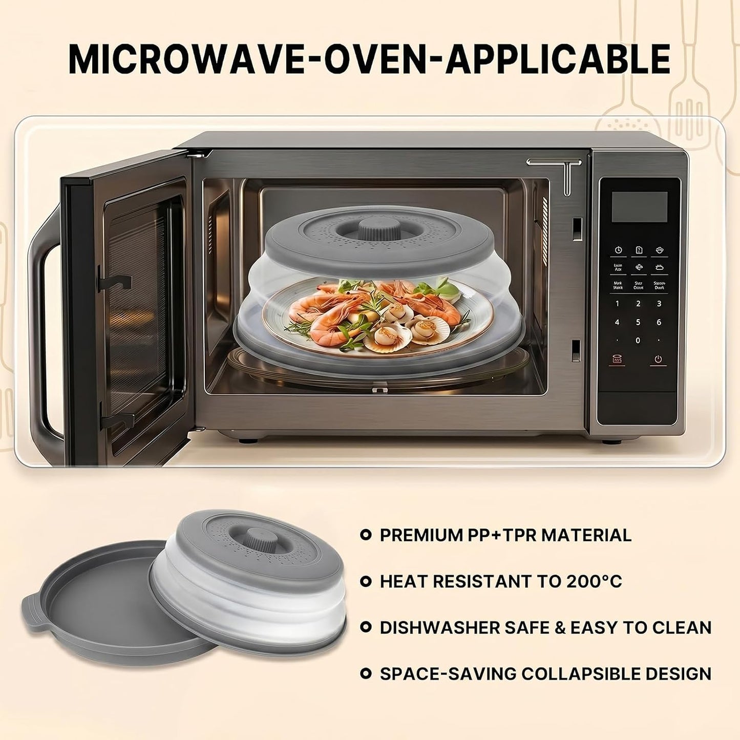 10 Inch Microwave Splatter Cover Vented for Food, Collapsible Splatter Guard with Handle, Anti-Splatter Plate Lid for Kitchen Fruit Vegetables, Dishwasher-Safe Easy Clean (black)