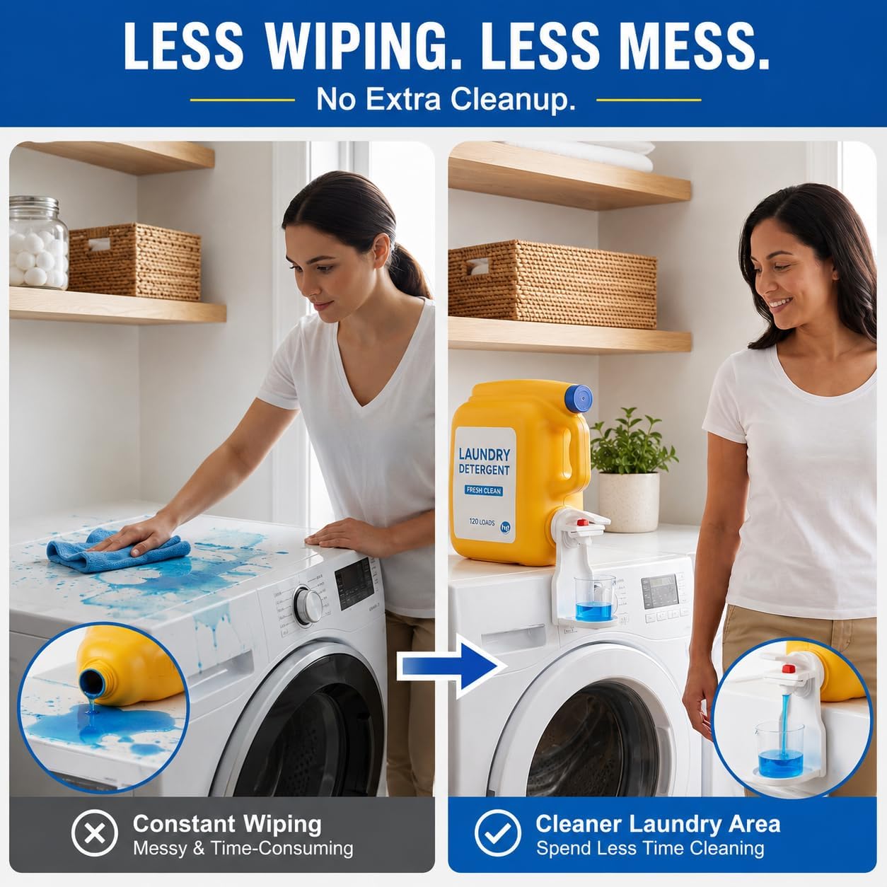 Laundry Detergent Dispenser Cup Holder, No Drip Laundry Detergent Holder with Easy Press Nozzle Switch, Laundry Cup Holder and Drip Tray for Liquid Detergent Dispenser, Laundry Room Organization