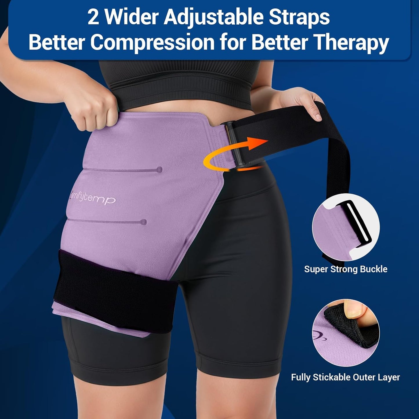 Comfytemp Hip Ice Pack Wrap for Sciatica Pain Relief, Hip Replacement Kit After Surgery, Reusable Gel Ice Pack for Injuries, Hot Cold Compress Recovery Items, Fathers Day Dad Gifts for Men, Blue (S/M)