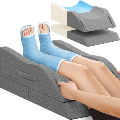 TranquilRelax Leg Elevation Pillows for After Surgery, Wedge Pillow, Grey | Memory Foam, All-around Knee & Ankle Support for Swelling, Height-adjustable, Nop-Slip Bottom, Washable Cover, Single-leg