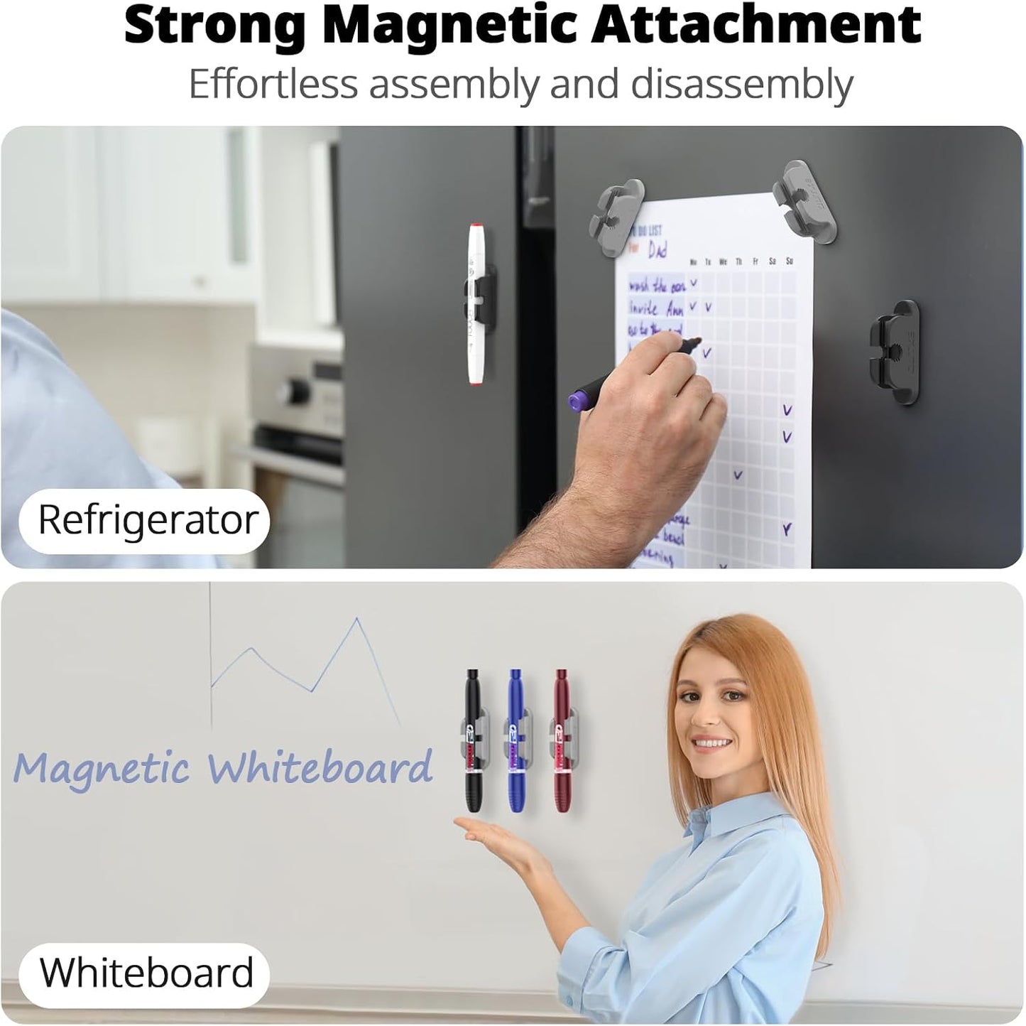 OUTXE 6-Pack Magnetic & Adhesive Pen Holder with Dual Slots - Easy Organize & Access Pencil, Pen, Marker- Perfect for Desk, Wall, Refrigerator, Whiteboard, Clipboard | Easy Organize & Access Pencil, Pen, Marker- Perfect for Desk, Wall, Refrigerator,