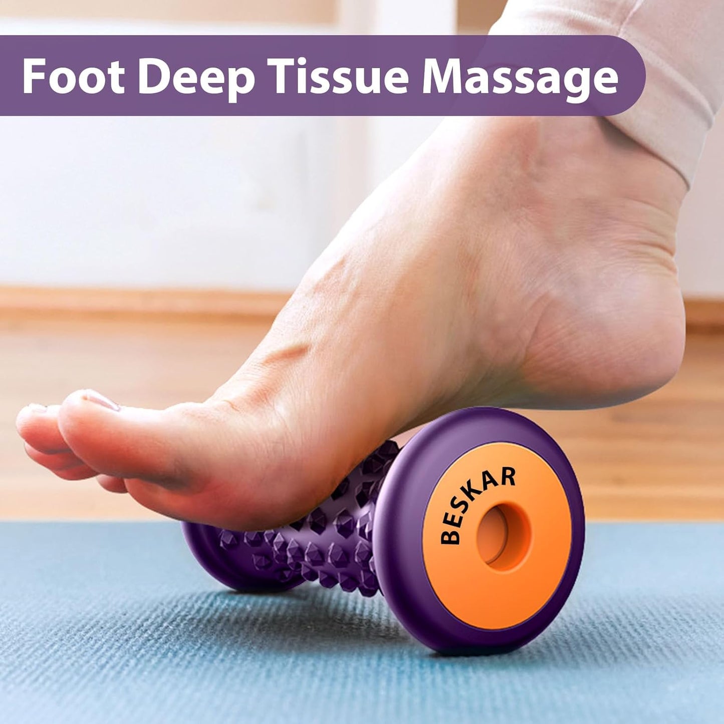 BESKAR Foot Massage Roller for Plantar Fasciitis Relief | Pressure Point and Deep Tissue Massages, Relieving Feet Arch Heel Pain, Myofascial Pain Syndrome, Portable Reflexology Tool