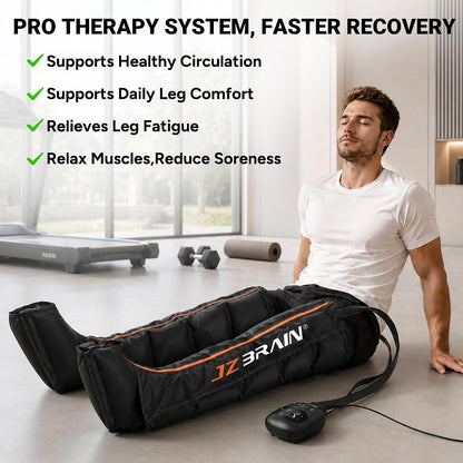 JZBRAIN Compression Boots, Full Leg Compression Massager for Circulation | Professional Grade, Sequential Massage, Cordless and Rechargeable Use, 3500mAh, 5H Runtime, 6 Modes, 8 Intensity, Large