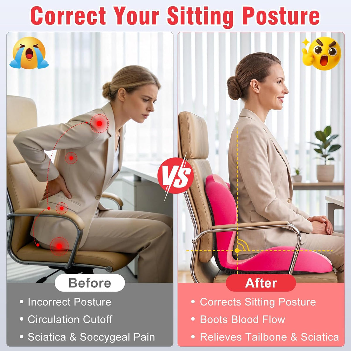 Car Seat Cushion Office Chair Cushion with Lumbar Support Pillow