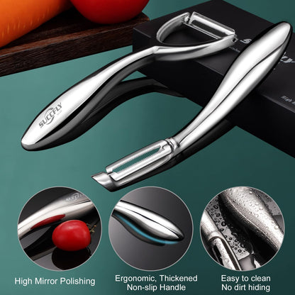 SUCCFLY Stainless Steel Vegetable Peeler Set, Premium Veggie Fruit Peeler | Ultra Sharp Potato Apple Carrot Peelers, Rotary Serrated 420J2 Blade, Thicken Non-Slip Ergonomic Handle, 5-Year Warranty