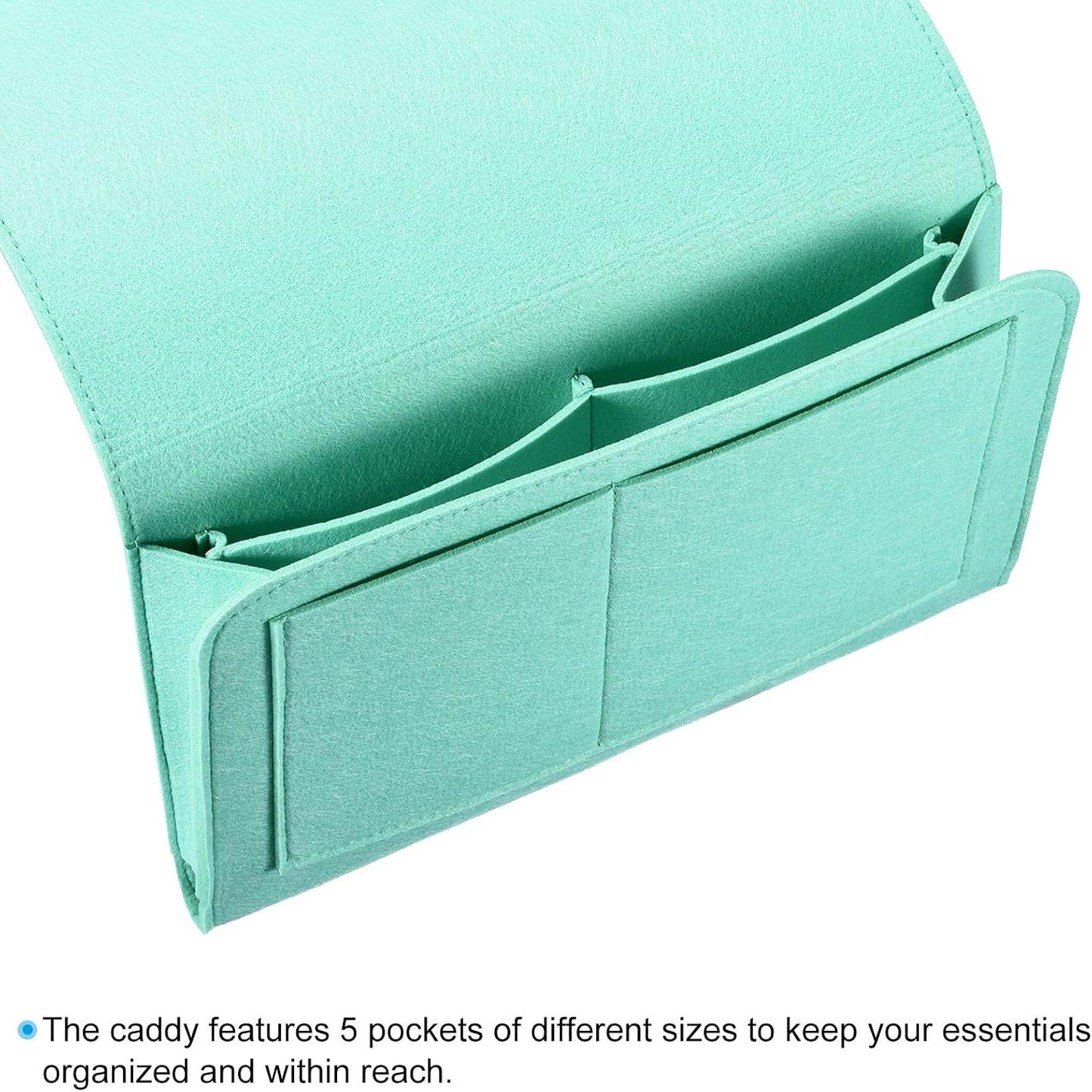PATIKIL 11in Bedside Caddy, Bed Caddy Bedside Organizer Hanging Soft Felt 5 Pockets Bed Pockets Bedside Storage Organizer Remote Control Holder for Bedroom Phones Glasses, Green