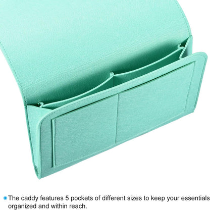 PATIKIL 11in Bedside Caddy, Bed Caddy Bedside Organizer Hanging Soft Felt 5 Pockets Bed Pockets Bedside Storage Organizer Remote Control Holder for Bedroom Phones Glasses, Green