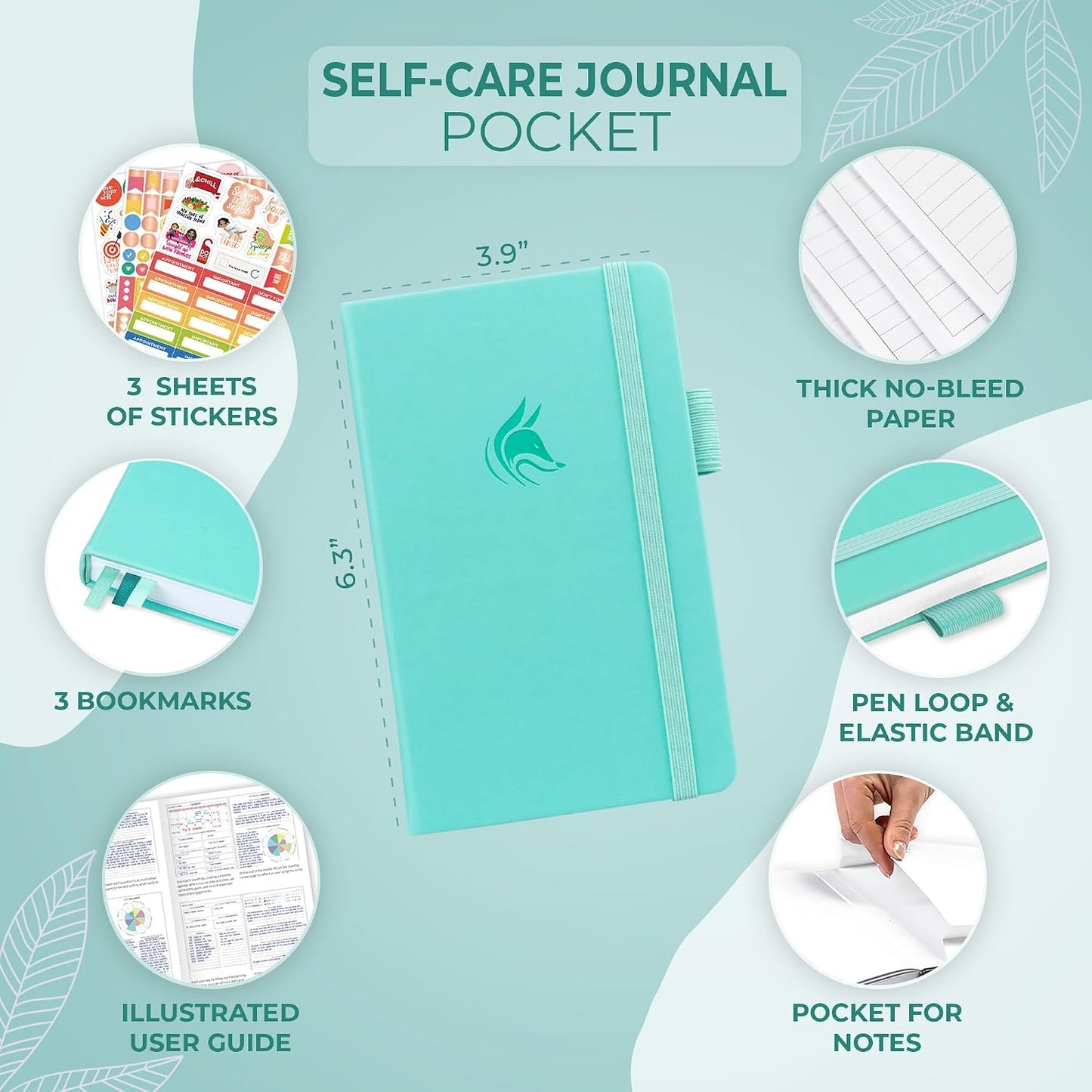Clever Fox Self-Care Journal for Women, Daily Planner 5.8x8.3 Aquamarine | 3-month mental health journal, habit tracker, wellness journaling supplies for women & teen girls, gratitude & mood log