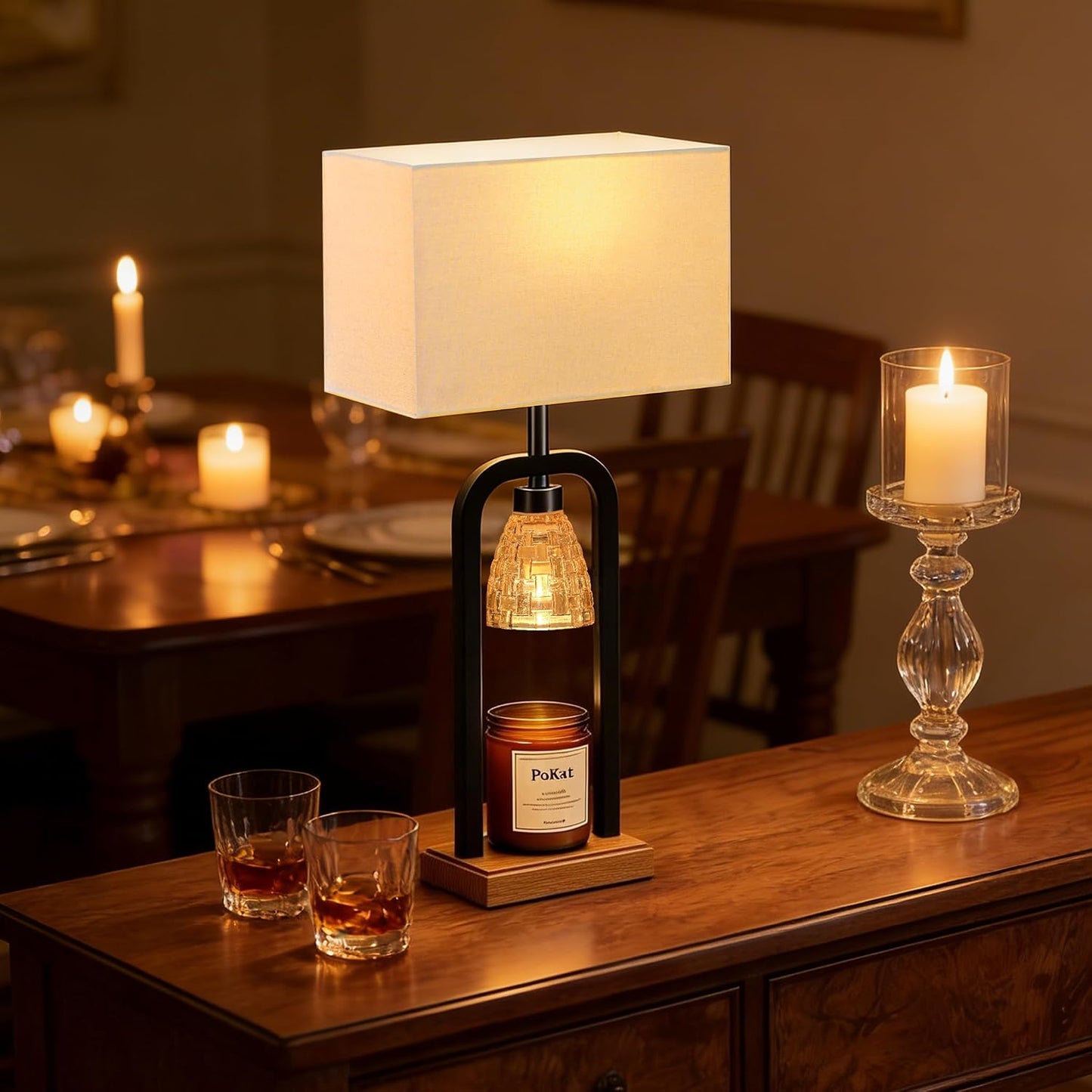 PoKat Gold Table Lamp Candle Warmer, Candle Warmer Lamp with Timer Dimmer, Wax Light Warming Table Lamp for Jar Candles, Modern Bedside Lamp for House Warming Home Decor Living Room, Bulb Included