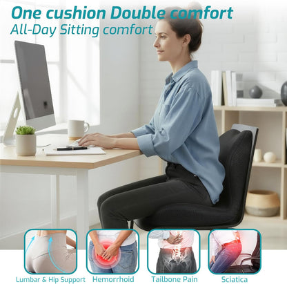 Memory Foam Seat Cushion,Office Chair Cushion with Lumbar Support for Back Pressure Relief, Car Seat Cushion with Adjustable Strap,Sciatica Pad Cushions for Car,Truck, Desk,Gaming Chair