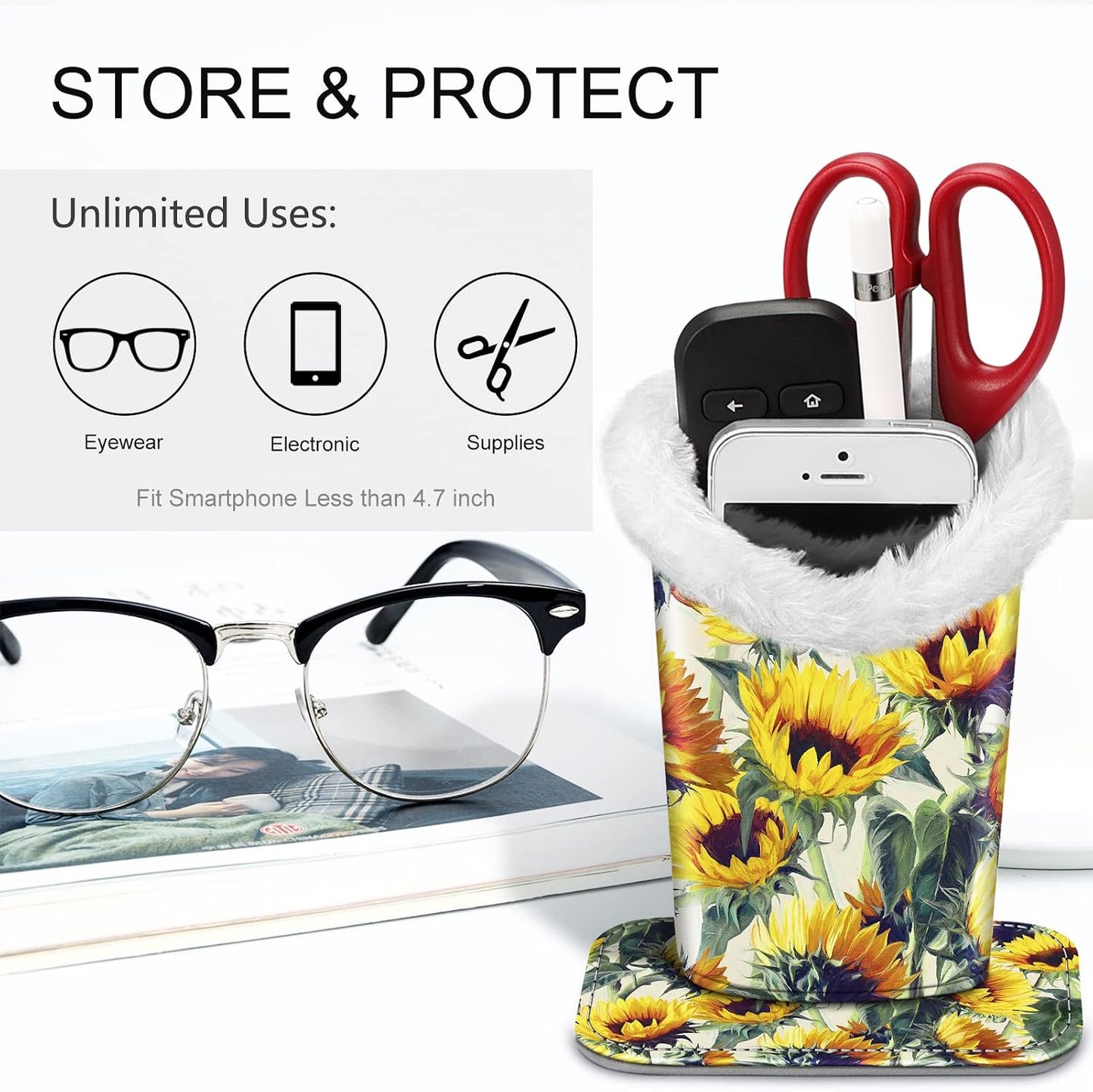 FINTIE Plush Lined Eyeglasses Holder, Glasses Stand Case For Nightstand | Soft Plush Lining, Bedside Eyeglasses Holder, Office Desktop Organizer, Small Item Storage, Anti-Scratch - Colors B