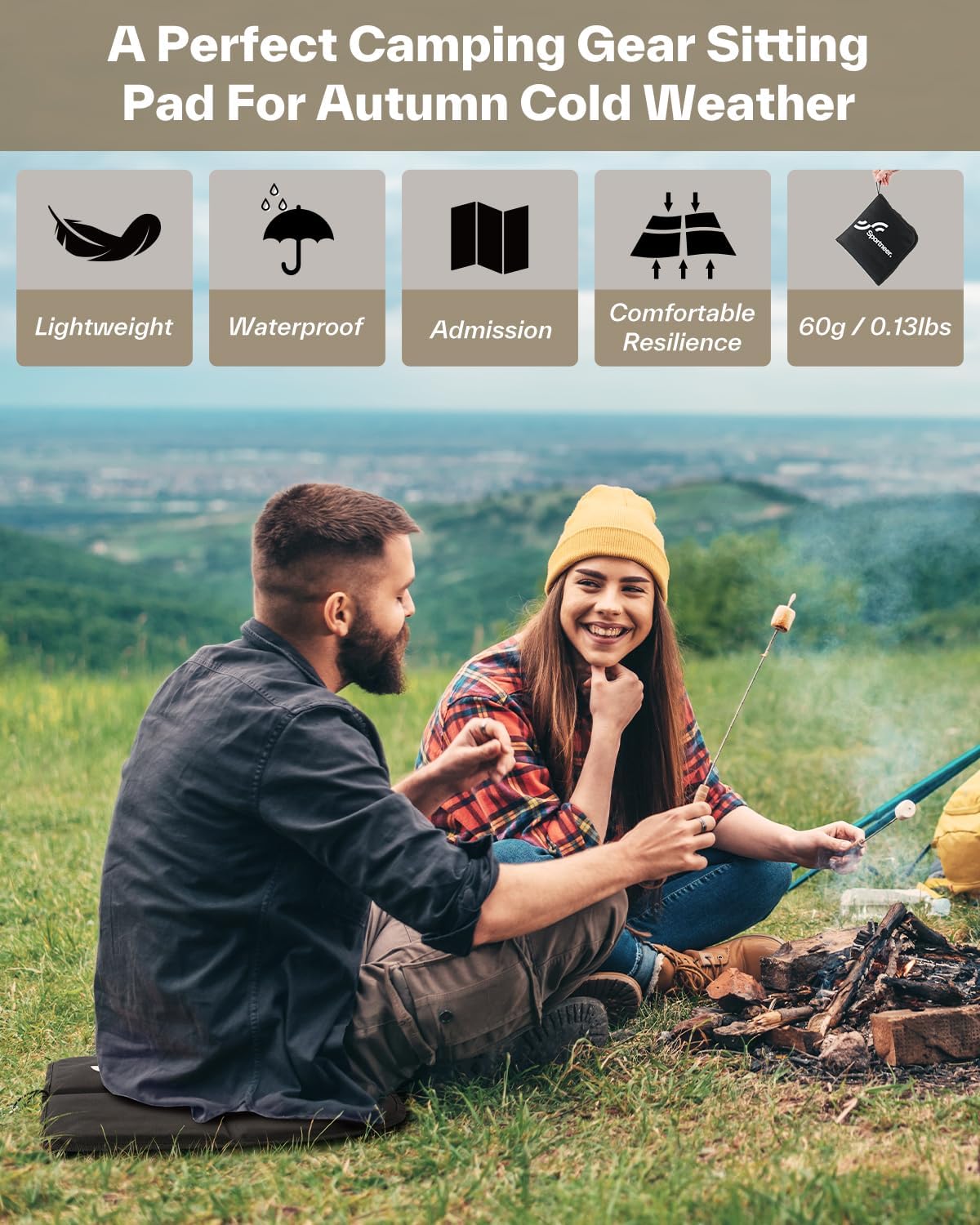 Sportneer Sitting Pad, 0.13lbs Lightweight Waterproof Folding Seat Pad for Backpacking, 15.75'' x 15.75'' Portable Camping Seat Mat for Hiking, Picnics & Outdoor Use