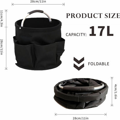 Cleaning Caddy with Handle,Cleaning Supplies 17L Foldable Storage Basket | Portable Multi Bucket Organiser Mop Bucket for Home Garden (Black)-11 x 11inches