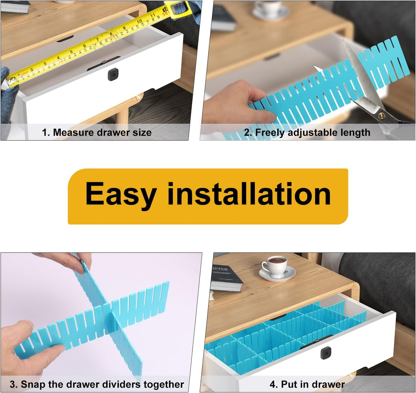100 PCS Premium DIY Drawer Dividers, White, Adjustable Drawer Organizers for Perfectly Organized Drawers, Tidying Makeup, Clothes, Underwear, Cutlery, Kitchen, Bathroom, Bedroom, Office