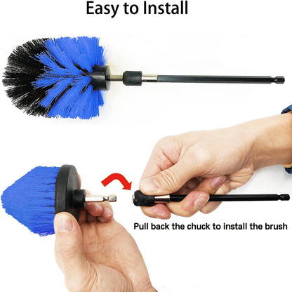 8 Pack Drill Brush Attachment Set, 1/4in Power Scrubber Brush + Extend Long Rod, Multi-Purpose Power Cleaning Scrub Brush for Bathroom, Tub, Tile, Corner, Floor(Red)