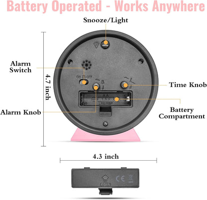 4.5 Inch Small Desk Clock Battery Analog Alarm Clock for Bedroom, Black