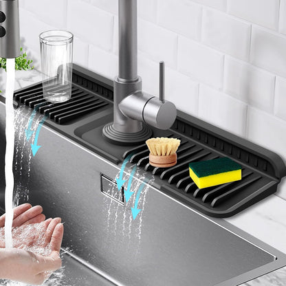 17.7-Inch Kitchen Sink Splash Guard Mat | 7° Slope for Fast Self-Draining | Snap-Lock Design | Universal & Cuttable Silicone Faucet Mat Gray