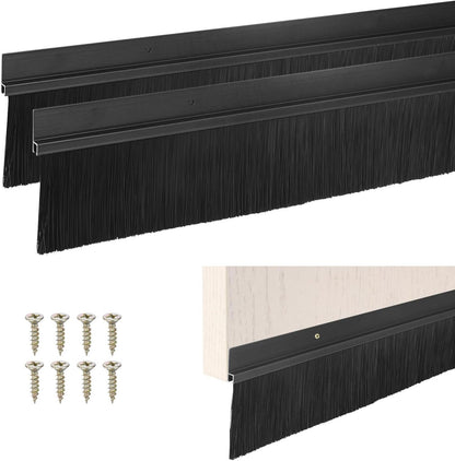 M METERXITY 2Pack Door Sweep - 39" Door Bottom Brush Heavy Duty Seal Draft Stopper Aluminum Base with 20mm Brush, Adhesive/Screw Installation for Interior/Exterior/Garage/Sliding Doors, Black