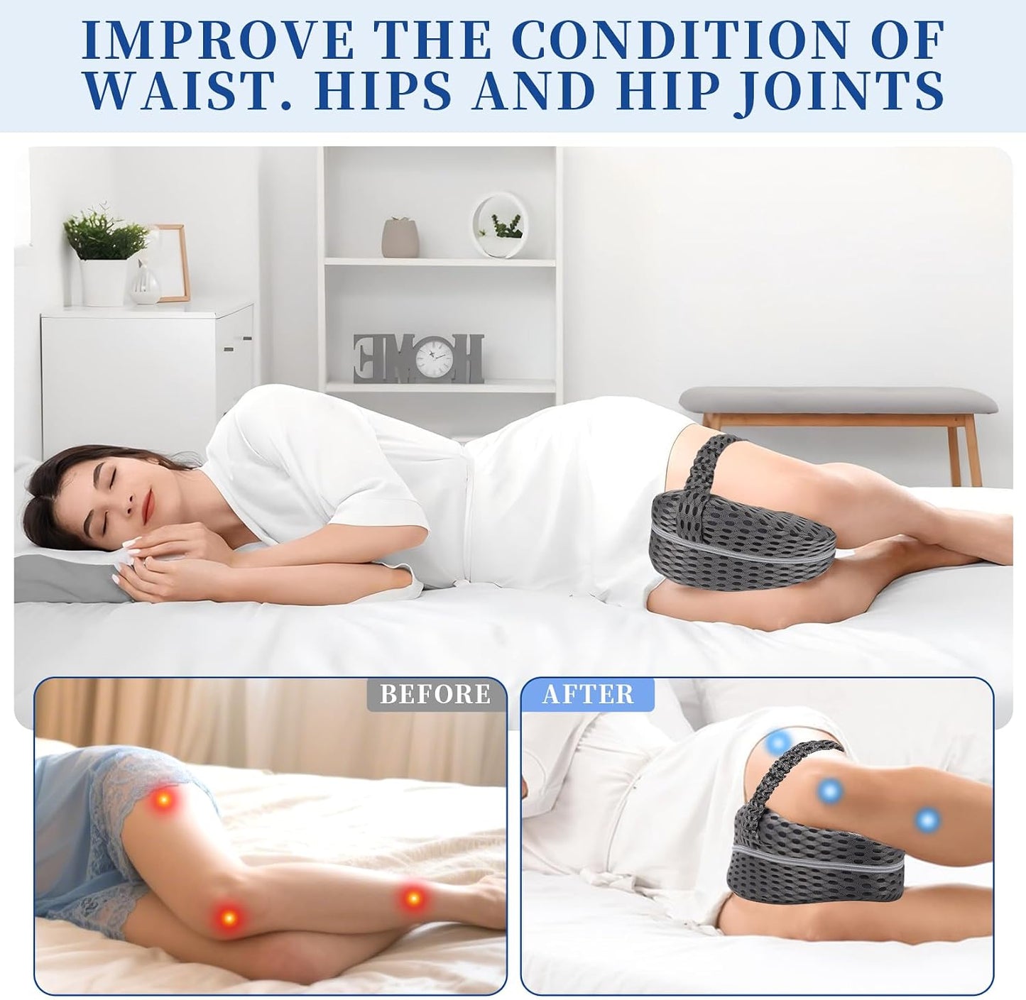 Knee Pillow for Side Sleepers - Sciatica, Hip & Back Pain Relief Pillow with Adjustable Strap, Memory Foam Leg Pillow for Side Sleeping, Spine Alignment Support for Pregnancy, Post-Surgery (Sky Blue)