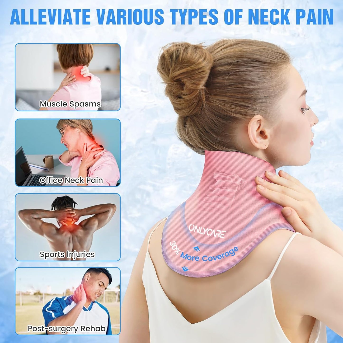 ONLYCARE Neck Ice Pack Wrap Gel - Upgraded Shoulder Ice Packs for Injuries Reusable, Hot and Cold Compress Ice Packs for Neck, Relief of Pain, Office Pressure, Swelling, Sprains