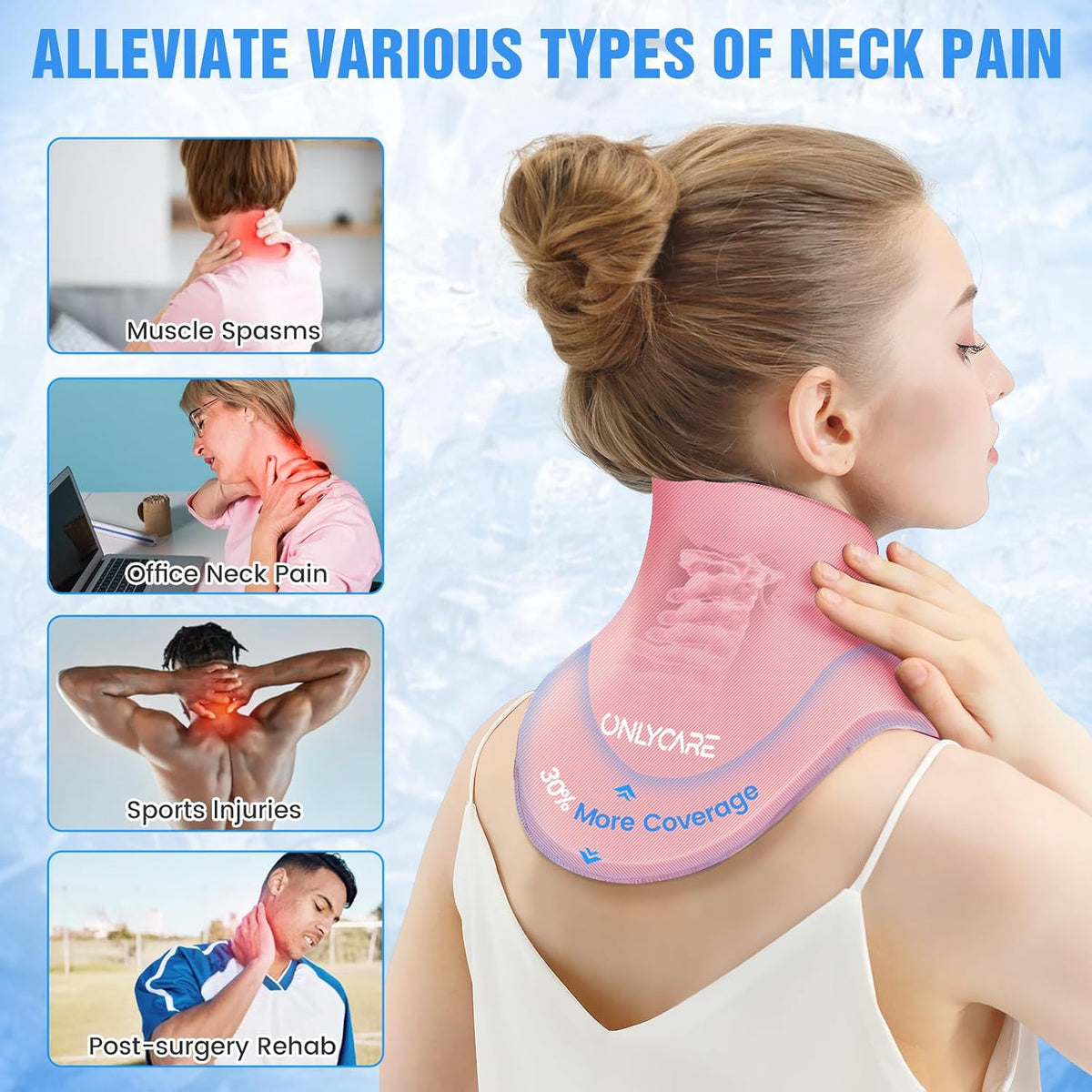 ONLYCARE Neck Ice Pack Wrap Gel - Upgraded Shoulder Ice Packs for Injuries Reusable, Hot and Cold Compress Ice Packs for Neck, Relief of Pain, Office Pressure, Swelling, Sprains