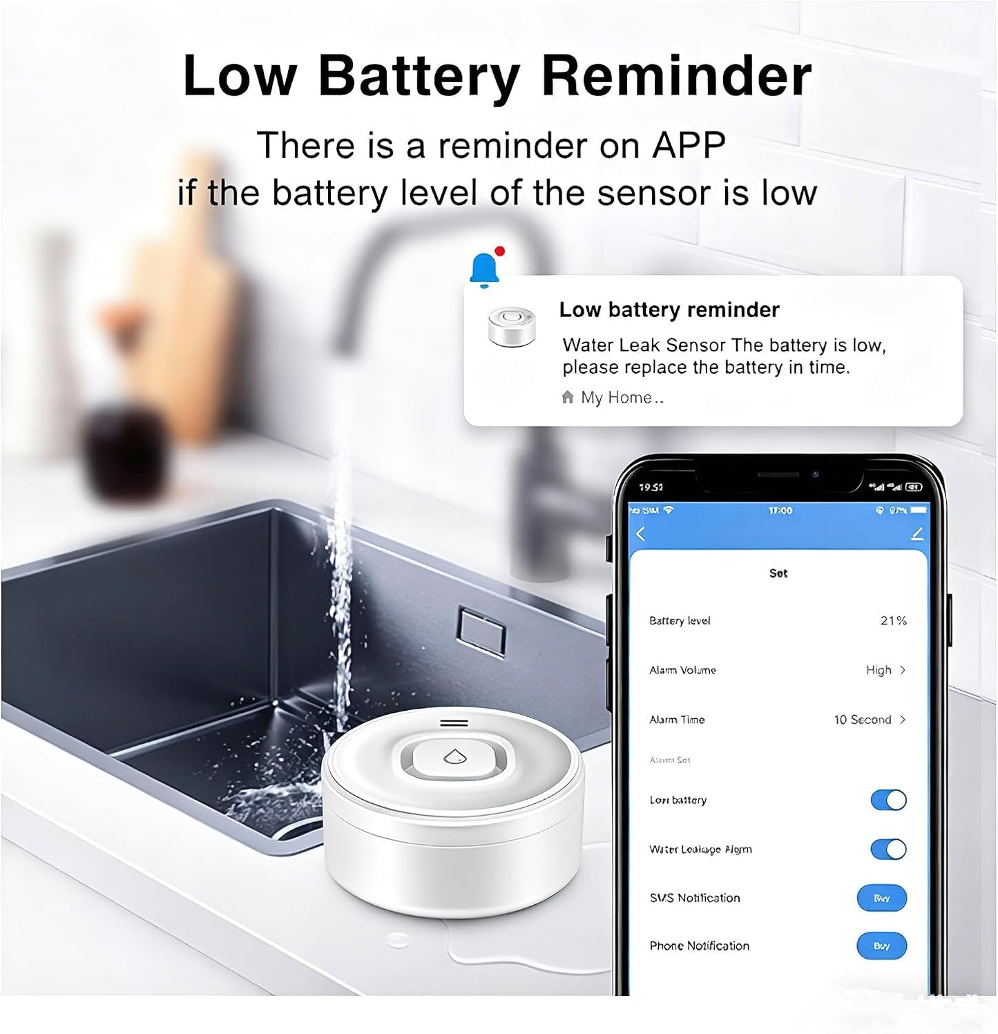 Wi-Fi Water Leak Detector, 100dB Adjustable Audio Alarm Sensor, Sensitive Leak & Drip Alert with Remote Email & APP Notification, for Home and Basement 2PCS