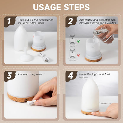 URPOWER 300mL Essential Oil Diffusers for Home Aromatherapy Diffuser | Up to 10 Hrs High/Low Mist Settings Quiet Diffuser Oil Machine Humidifiers Ideal for Bedrooms Living Rooms & Home Offices