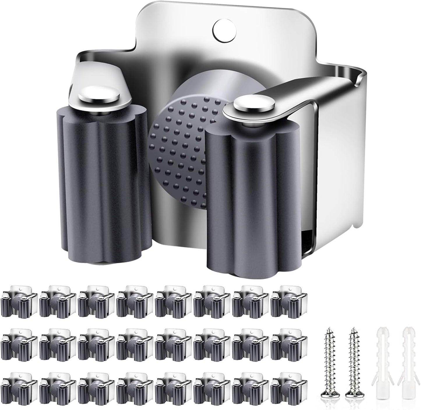Verdenu 10 Pack Broom Holder Wall Mount, Mop Holder Wall Mounted, Stainless Steel Command Broom Holder with Screws, Garden Tool Rack Wall Mount for Kitchen, Home, Bathroom, Garage Storage, Black