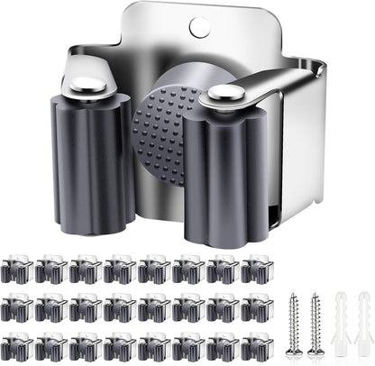 Verdenu 10 Pack Broom Holder Wall Mount, Mop Holder Wall Mounted, Stainless Steel Command Broom Holder with Screws, Garden Tool Rack Wall Mount for Kitchen, Home, Bathroom, Garage Storage, Black