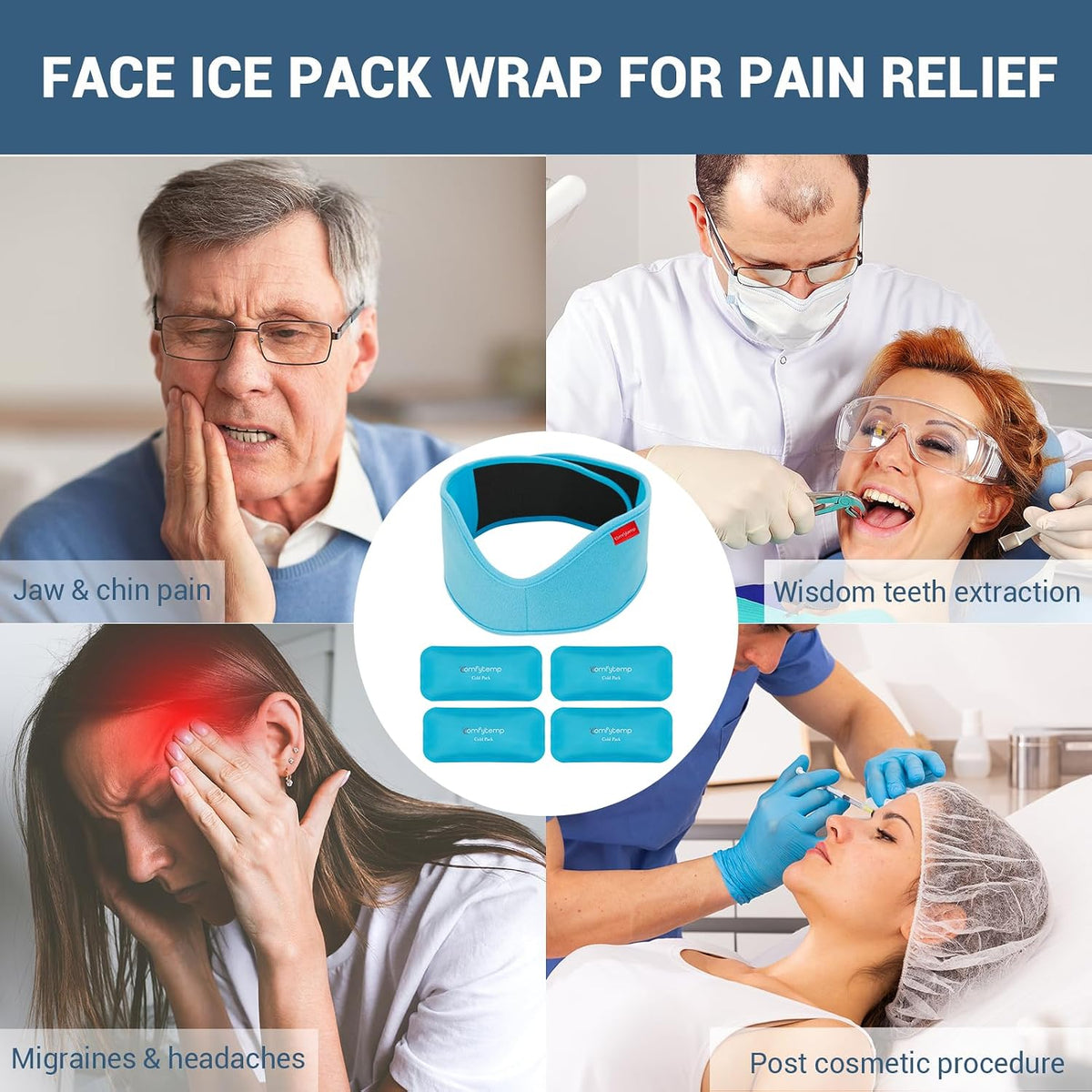 Comfytemp Wisdom Teeth Ice Pack Head Wrap, Gel Face Ice Pack for TMJ Relief