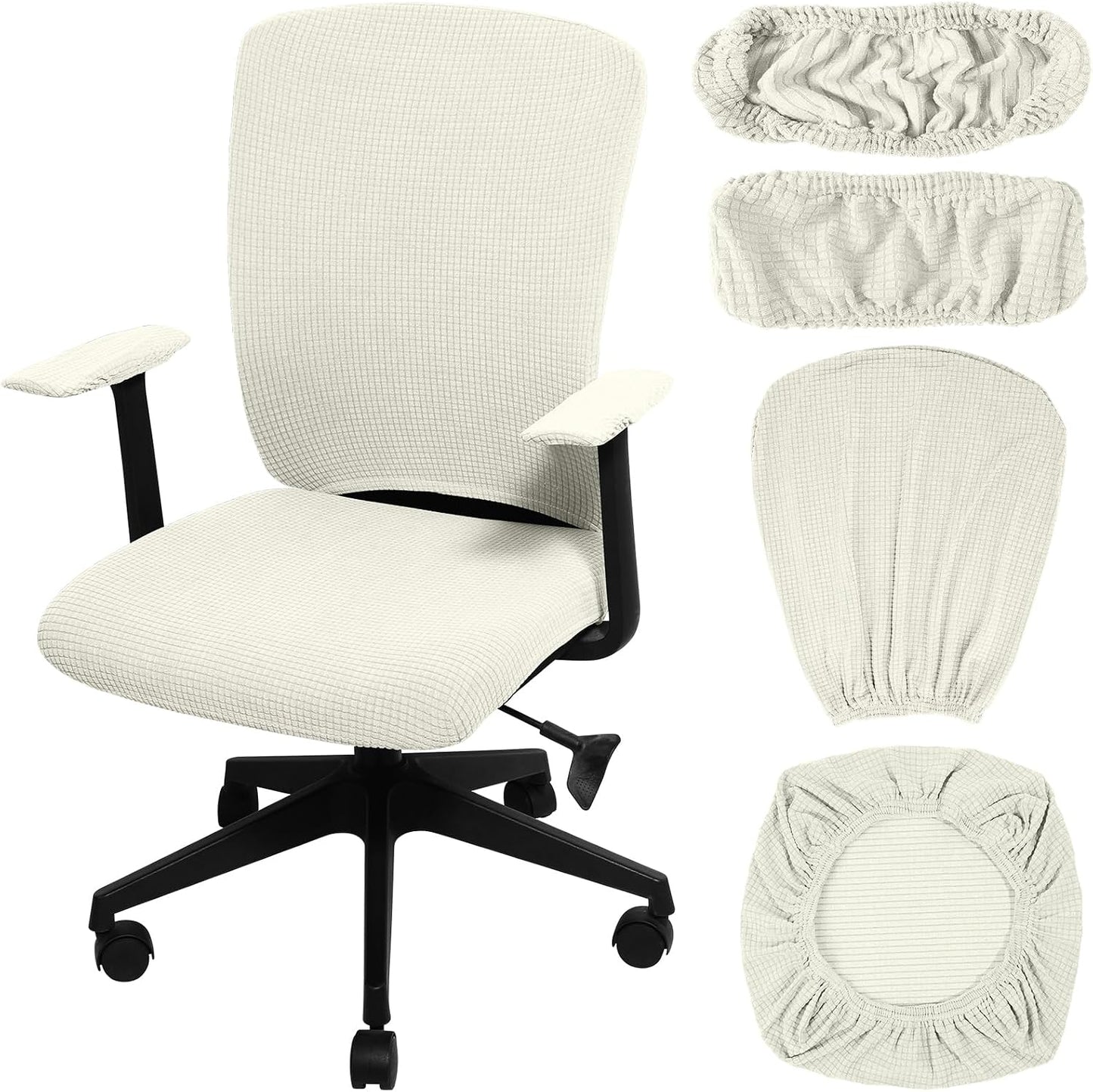 Tallew 4 Pcs Office Chair Covers Set Computer Universal Protective Stretchable Chair Seat Covers Desk Armrest Slipcovers Pads Office Cushion Backrest for Rotating (XL,Silver Gray)