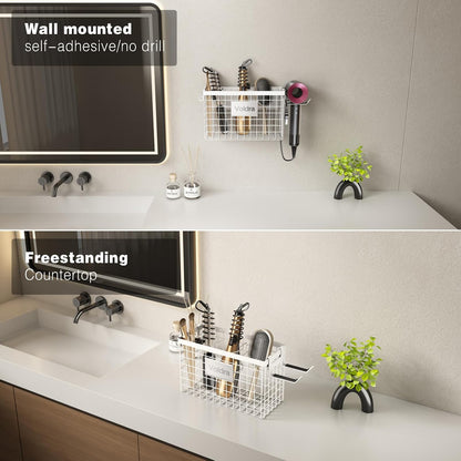 Voldra Hair Dryer Holder Cabinet Door, Adhesive Hair Tool Organizer Wall Mount Adjustable Height Blow Dryer Holder Under Sink/Countertop for Flat Curling Iron, Hair Brush and Straightener (1, Black)