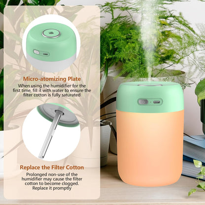 Portable Small Humidifier, 650ml Plant Humidifier, Blue | 7 Colors&Warm Light, Mini Humidifiers for Plants, Bedroom, Office, Dsektop