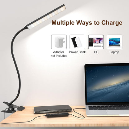 Clip‑On Desk Lamp, USB Powered Book Light, 5W LED Reading Lamp