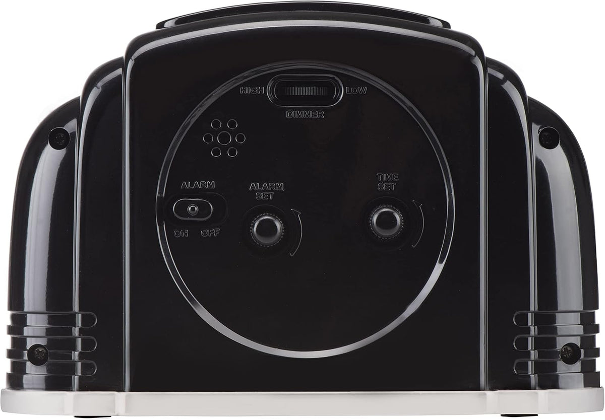 Crosley Vintage Art Deco Analog Alarm Clock, Quiet Ticking, Automatic Dimmable Smart Light, Simple Controls, (Black)