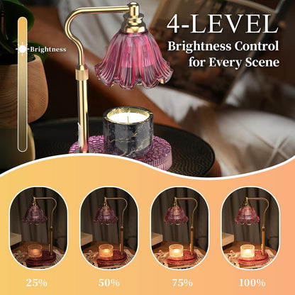 Flower Candle Warmer Lamp,Adjustable Timer & Dimmer(Green) | Adjustable height fits jars. Timer & dimmer safe melt. 2 bulbs & heat-proof base. Perfect for bedroom, office, or gifting.