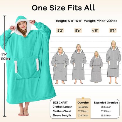 yescool Wearable Blanket Hoodie, Flannel Sherpa Fleece Blanket Sweatshirt for Adults Women Men,One Size Fits All - Colors B