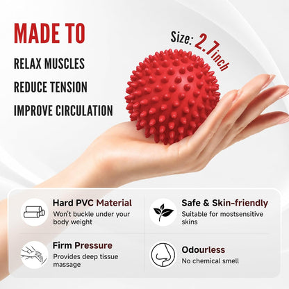 Massage Lacrosse Ball, Spiky Massage Ball, for Deep Tissue, Trigger Point and Myofascial Release, Muscle Knots, and Yoga Therapy (Black-Black)