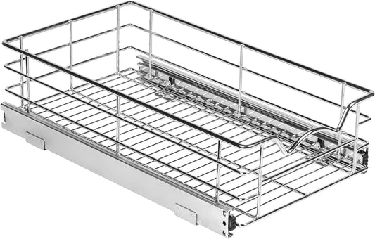 HOLDN’ STORAGE Pull Out Cabinet Organizer, Pantry Drawer, 14"W x 21"D x 5"H | Heavy-Duty Full-Extension, Roll Out Shelf for Pots, Pans & Under Sink Storage, Chrome, Require a 15.25"W Cabinet Opening