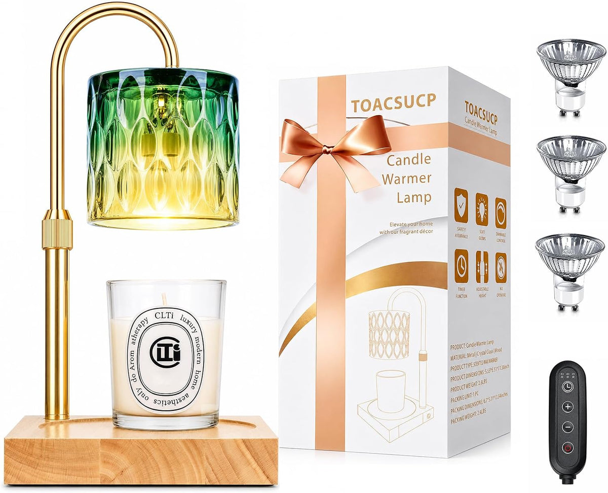 Candle Warmer Lamp with 3 Bulbs, Adjustable Height Dimmable Candle Warmer with Timer, Candle Lamp with Charming Gift Box Ribbon,Birthday Gifts for Women Mom, House Warming Gifts New Home Decor