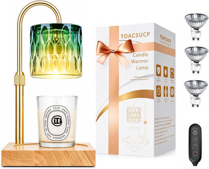 Candle Warmer Lamp with 3 Bulbs, Adjustable Height Dimmable Candle Warmer with Timer, Candle Lamp with Charming Gift Box Ribbon,Birthday Gifts for Women Mom, House Warming Gifts New Home Decor