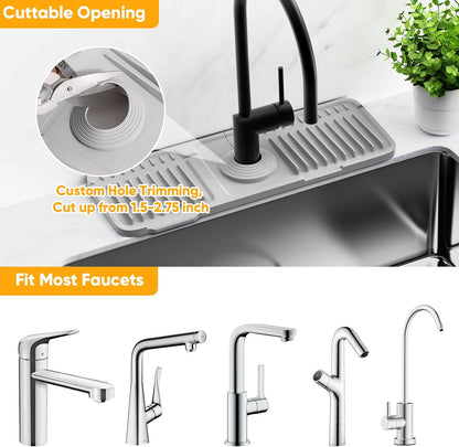 24'' Longer Faucet Mat for Kitchen Sink Splash Guard[7° Slope Fast Self-draining][Snap Lock Fit]Kitchen Sink Faucet Mat Splash Guard Kitchen Sink Area Water Splash Guard Behind Faucet Draining Mat