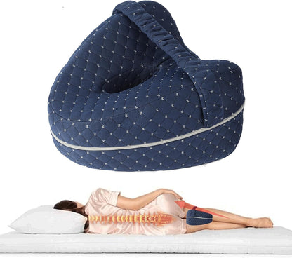 Knee Pillow for Side Sleepers, Memory Foam Leg Support with Adjustable Strap, Breathable Hollow Design for Hip and Back Comfort, Blue