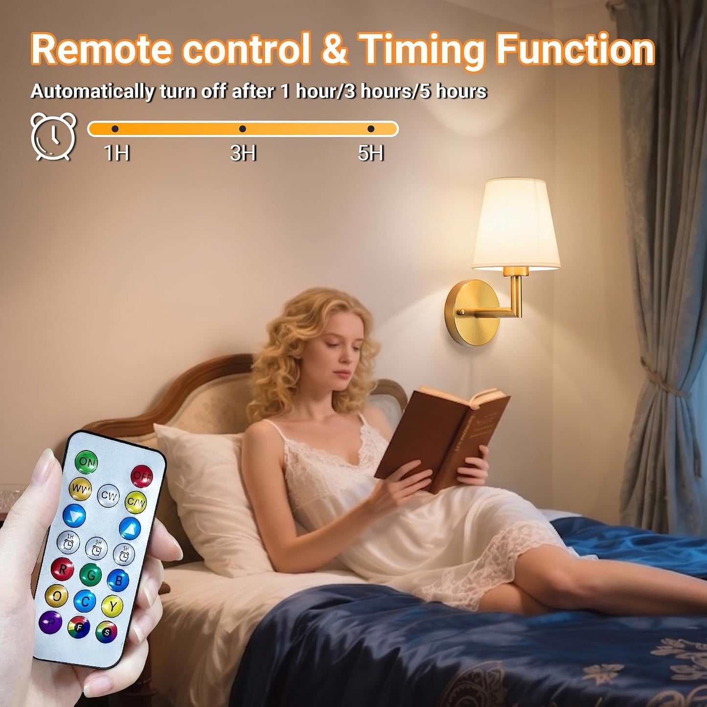 Battery Operated Wall Sconces Set Of Two, Wireless Battery Wall Light With 10000mAh RGB Rechargeable Magnetic Bulb, Rechargeable Wall Sconce With Remote Control For Bedroom, No Electrician Required
