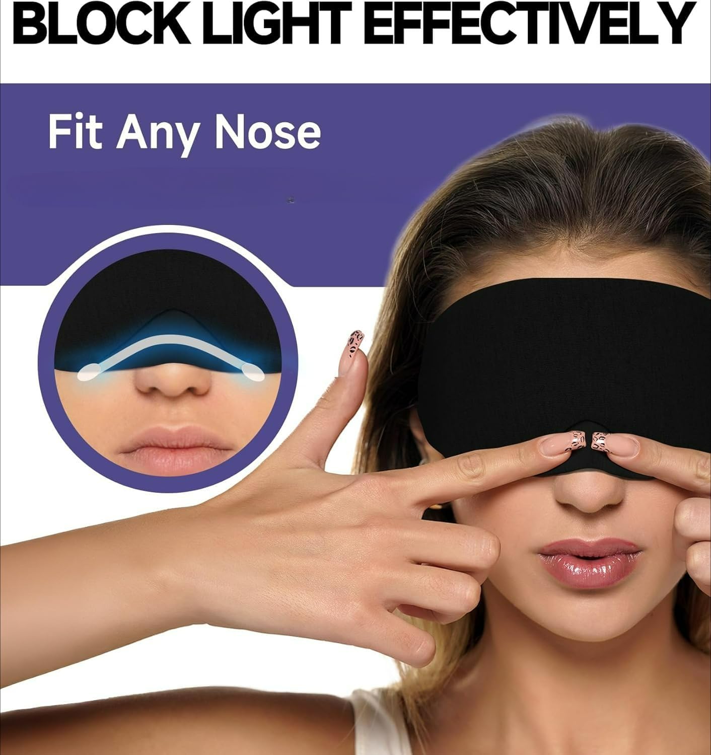 Cotton Sleep Eye Mask, Light Blocking with Adjustable Nose Bridge, Soft and Comfortable Night Eye Mask for Men Women, Eye Blinder for Shift Work, Includes Travel Pouch