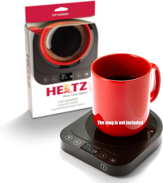 Heetz HTZ300 Cup Warmer, Electric Coffee Mug and Tea Warmer with 5 Inch Heating Surface, 4 Temperature Settings, Auto Shutoff for Office and Home, Black