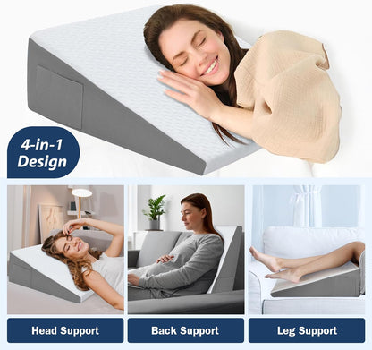 8" Leg Elevation Pillow, Memory Foam Wedge Pillow for Leg & Knee Support | Knee, Hip & Ankle Support. Elevates Legs For Comfortable Sleeping, Resting, And Recovery With A Supportive Wedge Shape.