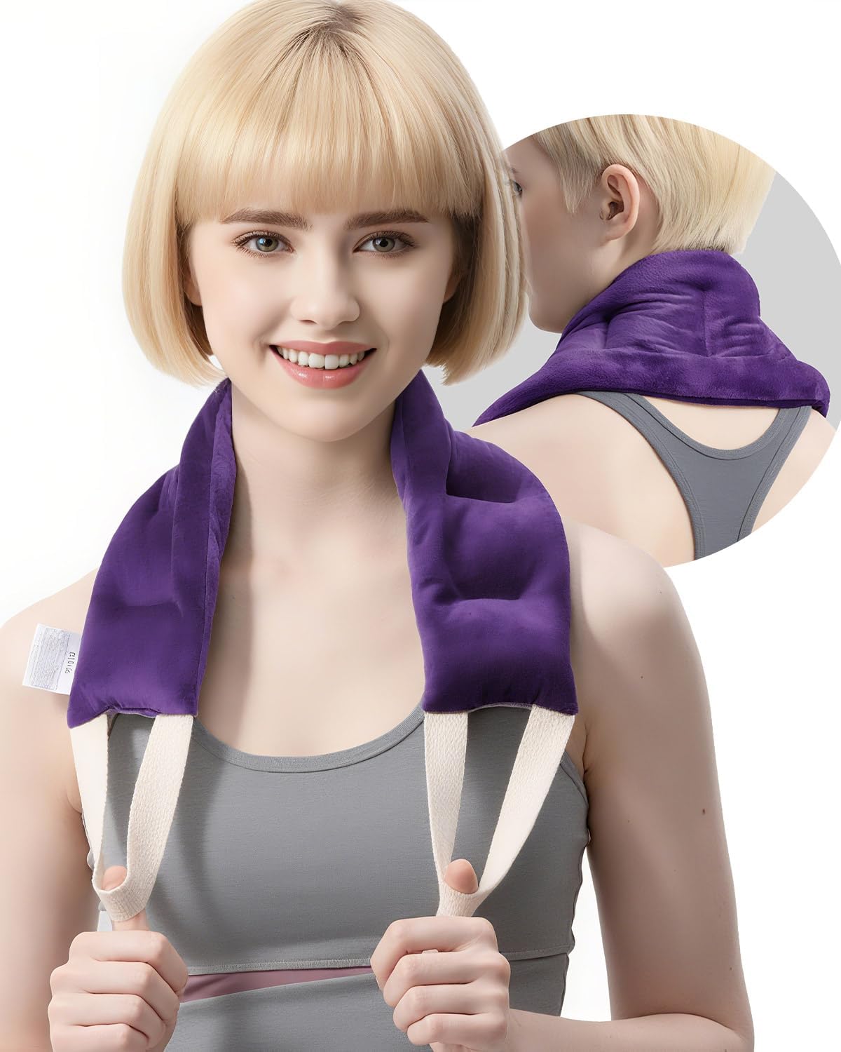 COMOIL Microwave Heating Pad for Neck and Shoulders Back with Handles,Heated Neck Wrap,Reusable Warmer,Moist Hot Packs,Microwavable Weighted Bag,Cold and Warm Compress