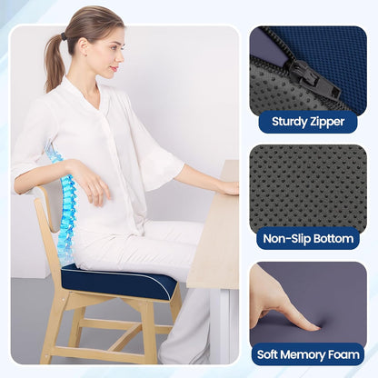 SweetSlubr Seat Cushion, Chair Pad, Memory Foam Large Cushion | Office Chair Cushion for Tailbone Pain Relief, Non-Slip Cover, Soft Support for Office Chair, Car Seat, Airplane,Large/Black